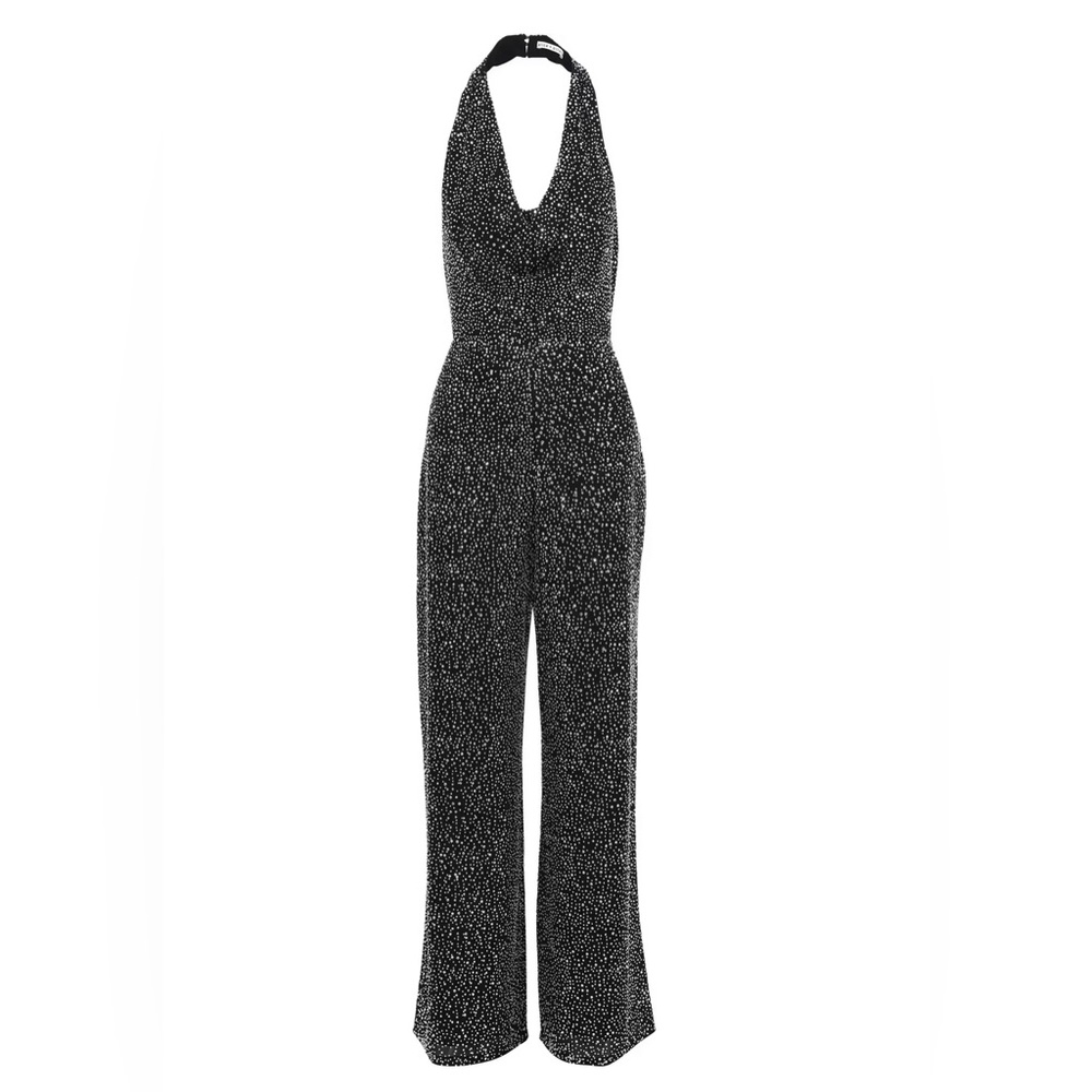 NWT ALICE + OLIVIA Salem Crystal-embellished Crepe Halter-neck Jumpsuit. Size 2.